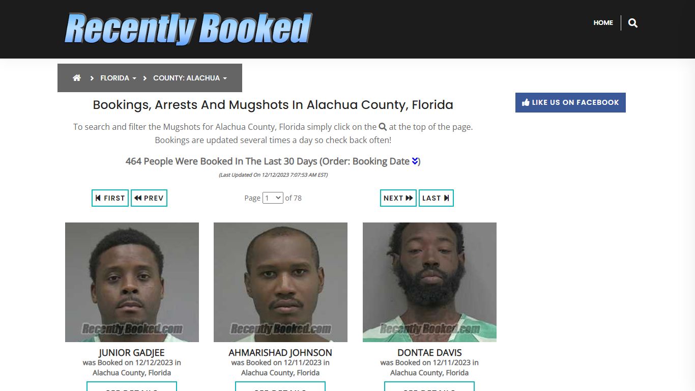 Recent bookings, Arrests, Mugshots in Alachua County, Florida